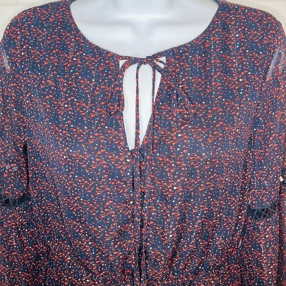 Romeo & Juliet Couture Peasant Sleeve Abstract Dot Print Maxi Dress Navy S - Picture 4 of 12